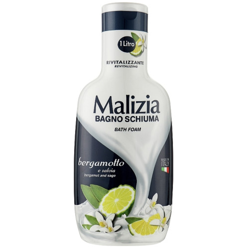 Гель-піна для ванни й душу Malizia Bagno Schiuma Bergamotto E Salvia, бергамот та шавлія, 1000 мл